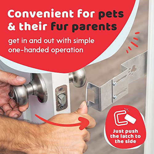  TheDoorLatch Steel Cat Door Strap And Latch, Sturdy Door Holder For Keeping Dogs And Kids Out Of Rooms, Litter Boxes, And Food, Steel Silver Color Cat Door Latch
