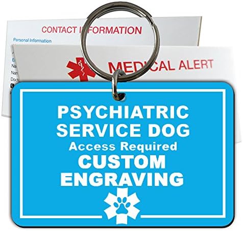  My Identity Doctor Psychiatric Service Dog ID Tag Custom Engraved Rectangle Plastic - Blue - Medium