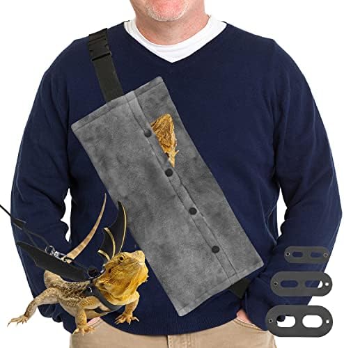  Bearded Dragon Leash & Leopard Pattern Carrier, Lizard Adjustable Harness With Leather Wings And Sling Bag, With Beardie's Leopard Pattern Coat, Reptile Small Pet Batwing Accessories For Outdoor