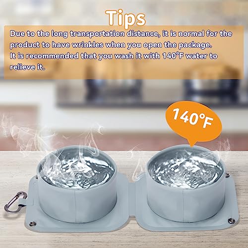  PETSFIT Collapsible Dog Bowls, 2 In 1 Portable Dog Bowl, Upgrade PVC Travel Water Bowl For Dogs Walking Parking Traveling With Carabiner (Double, Grey)