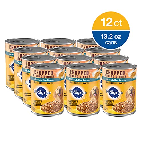  PEDIGREE CHOPPED GROUND DINNER Adult Canned Soft Wet Dog Food, Chicken & Rice Dinner, 13.2 Oz. Cans (Pack Of 12)
