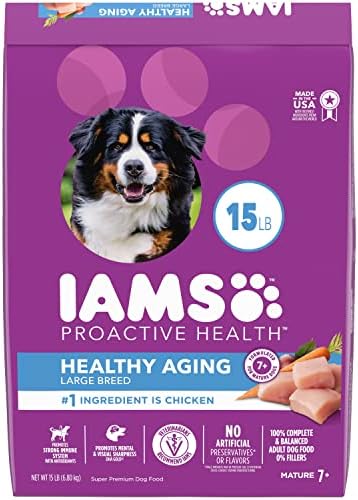  IAMS Healthy Aging Adult Large Breed Dry Dog Food For Mature And Senior Dogs With Real Chicken, 15 Lb. Bag