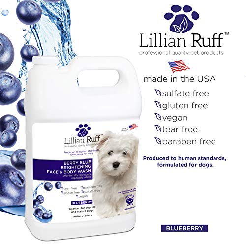  Lillian Ruff Berry Blue Brightening Face And Body Wash For Dogs And Cats - Tear Free Blueberry Shampoo - Remove Tear Stains, Hydrate Dry Itchy Skin, Add Shine & Luster To Coats - Made In USA (Gallon)