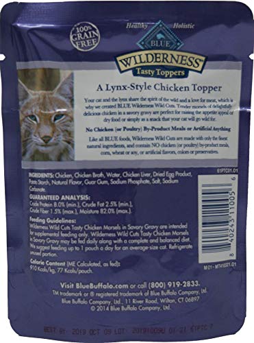  Blue Buffalo Wilderness Wild Cuts Grain Free Tasty Toppers Cat 2 Flavor 8 Pouch Variety - (4) Each: Chicken, Duck (3 Ounces) - Plus 2 Catnip Toys And Fun Facts Booklet Bundle