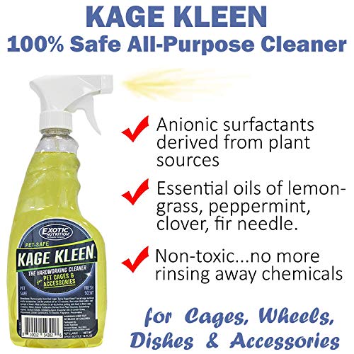  Exotic Nutrition Kage Kleen 16 Oz. - 100% Natural, Eco-Friendly, Pet-Safe, Multi-Surface Cleaning Spray For Cages & Accessories