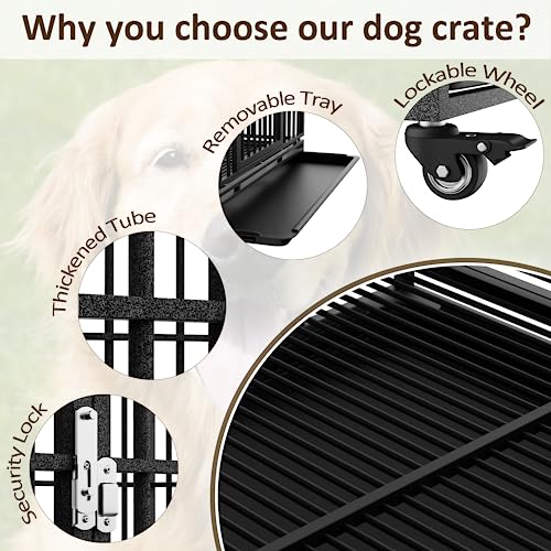  48 Inch Heavy Duty Dog Crate Dog Cage, High Anxiety Indestructible Dog Crate, Metal Kennels And Crates For Large Dogs, Open Top Door Stackable Pet Playpen Cage W/Floor Grid, XXL Dog Crate (Silver)