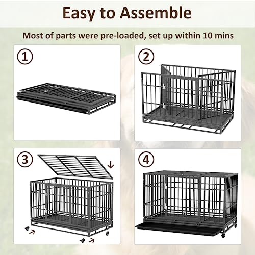  48 Inch Heavy Duty Dog Crate Dog Cage, High Anxiety Indestructible Dog Crate, Metal Kennels And Crates For Large Dogs, Open Top Door Stackable Pet Playpen Cage W/Floor Grid, XXL Dog Crate (Silver)