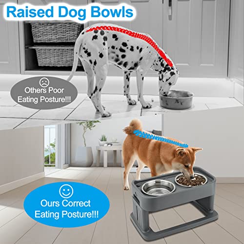  Hengu Elevated Dog Bowls With 2 Stainless Steel Dog Food Bowls, Raised Dog Bowl Stand Adjusts To 4 Heights For Small Medium And Large Dogs, Grey