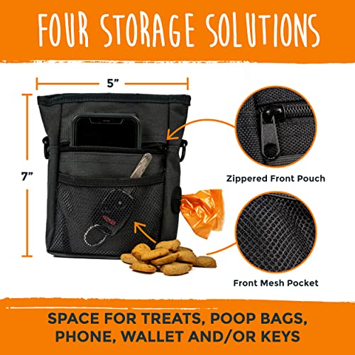  Mighty Paw Dog Treat Pouch 2.0 | Pet Training Hands-Free Snack Bag W/Strap. Holds 2 Cups Kibble, Poop Bags, Phone & Keys. Magnetic Clasp & Waist Belt Clip. Includes 1 Roll Of Poop Bags (Orange/Black)