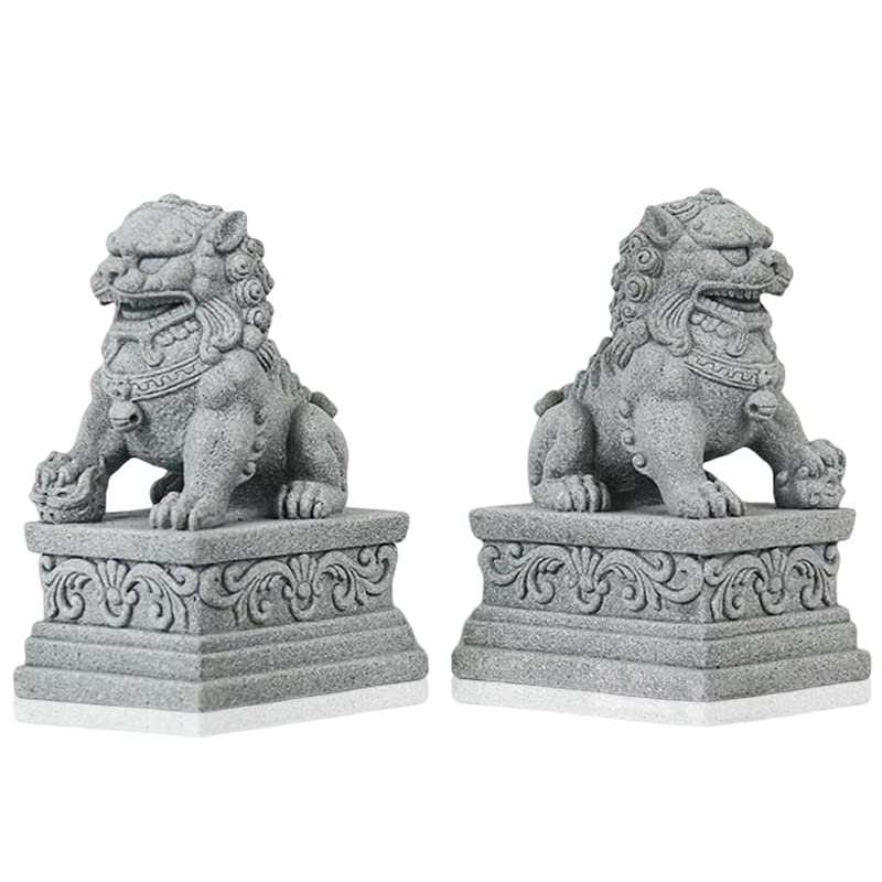  Livelyfish Large Asian Fu Foo Dogs Statues A Pair Of Two Guardian Lion Sandstone Figurine Pets Fish Tank Aquarium Landscape Ornaments Accessories Feng Shui Decorations (D)