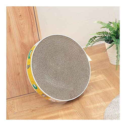  YangYan Round Cardboard Cat Bed House Cat Mat Summer Sleeping Cat Litter Cat Toy Playable Dog Basket Pet Mat Portable Pet Supplies (Color : Light Yellow, Size : Round)