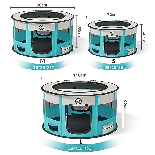  Playpen For Dogs, Large Foldable Pet Play Pens Indoor Outdoor Exercise Pen With Carrying Case Food Bowl For Cat Puppy Rabbit (Cyan, S)
