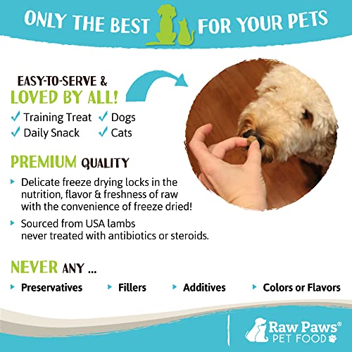  Raw Paws Freeze Dried Lamb Hearts For Dogs, 4-oz - Made In USA - Natural Lamb Heart Dog Treats - Soft Lamb Dog Treats - Real Meat Dog Treats Lamb - Grain Free Dog Treats Lamb - Lamb Treats For Dogs