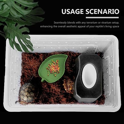 WAYUTO Reptile Hideout With Removable Sink Basin Reptile Hide Cave And 2pcs Leaf Reptile Food Dishes Water Bowl Reptile Feeding Plate For Lizards Geckos Snakes Turtles