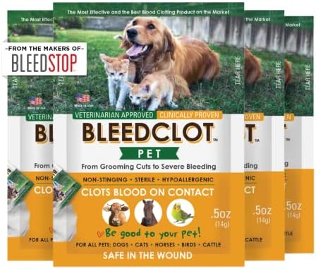  BleedClot Pet FirstAid Blood Clotting Powder | Stop Bleeding On All Animals Guaranteed | Minor Cuts To Arterial Bleeding | From Makers Of BleedStop | Veterinarian + Household Use (1 Pouch, 5 Oz)