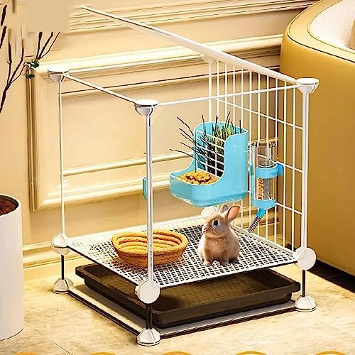  OM-PDD Indoor Guinea Pig/Ferret Cage, With Tray, Small Animal Playpen, Transparent Design, Thick Iron Mesh, Easy To Clean, Suite: Foot Pad/Water Fountain/Tray/Food Box/Water Bowl