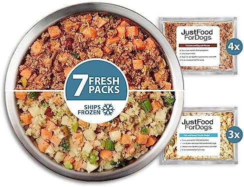  JustFoodForDogs Frozen Fresh Human Grade Dog Food, Sampler Variety Pack, (18 Oz - 7 Pack)