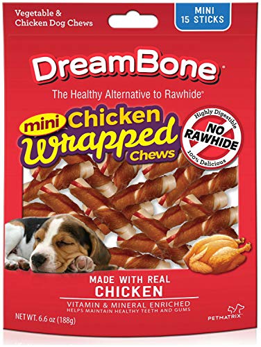  DreamBone Mini Chicken-Wrapped Chews 15 Count, Rawhide-Free Chews For Dogs (1 CASE Of 24 Individual Packs Of 15 Count)