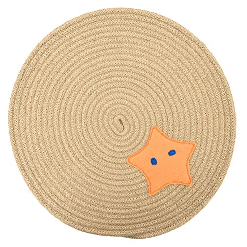  TEHAUX Pet Cat Hut- 1pc Pet Cat Litter Pad Circular Sleeping Mat Cartoon Hemp Rope Cushion Pet Placemat Food Feeding Mat Floor Mat (Random Color)