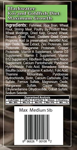  Blackwater Premium Koi And Goldfish Foods Max Growth Diet 5lb, Medium Pellet