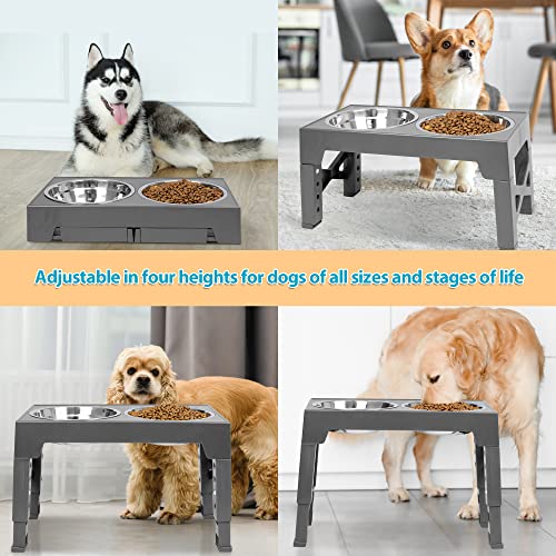  Niubya Elevated Dog Bowls With 2 Stainless Steel Dog Food Bowls, Raised Dog Bowl Adjusts To 5 Heights (3.15", 8.66", 9.84",11.02", 12.2") For Small Medium And Large Dogs