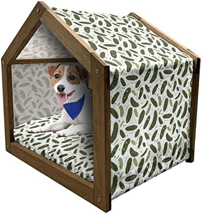  Lunarable Farming Wooden Pet House, Organic Cucumbers Dill Pickles Healthy Food Vegetables Salad Homemade, Outdoor & Indoor Portable Dog Kennel With Pillow And Cover, Large, Fern Green And Emerald