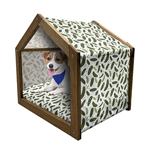  Lunarable Farming Wooden Pet House, Organic Cucumbers Dill Pickles Healthy Food Vegetables Salad Homemade, Outdoor & Indoor Portable Dog Kennel With Pillow And Cover, Large, Fern Green And Emerald