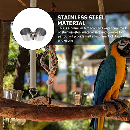  BIENKA 1pc Outdoor Pigeon Hanging African Water Cm Basket Food Feeding Gray Holder Attracting Bowl Cage Double Container Parrot With Birds Feeder Waterer Clip Supplies Drinking Stainless Bowl