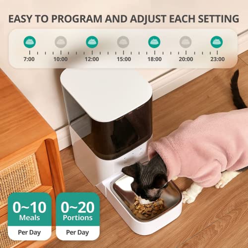  Automatic Cat Feeder; Timed Cat Feeder With APP Control; Dog Food Dispenser With Stainless Steel & Lock Lid; Up To 20 Portions 10 Meals Per Day; 30S Voice Recorder; 4L Programmable Pet Feeder