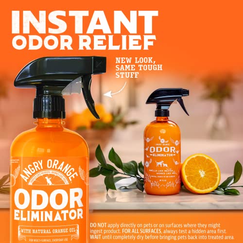  ANGRY ORANGE Pet Odor Eliminator For Strong Odor - Citrus Deodorizer For Strong Dog Or Cat Pee Smells On Carpet, Furniture & Indoor Outdoor Floors - 24 Fluid Ounces - Puppy Supplies