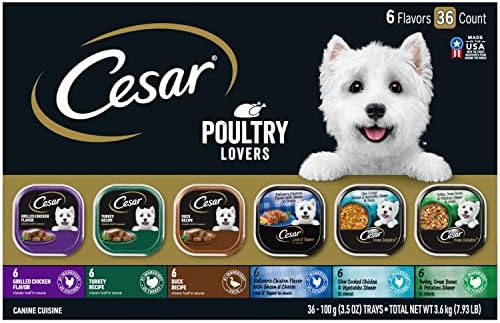  CESAR Wet Dog Food Classic Loaf In Sauce Grilled Chicken, Filet Mignon, Porterhouse Steak, Beef, Chicken & Liver And Turkey Variety Pack (36) 3.5 Oz. Easy Peel Trays