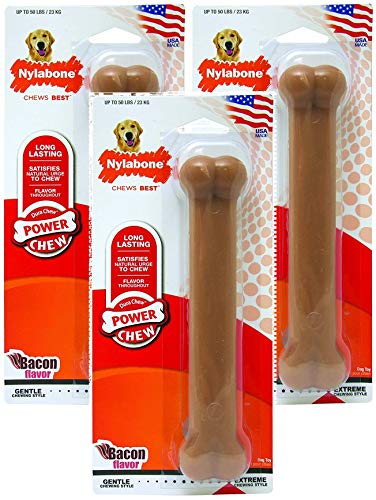  Nylabone 3 Pack Of Power Chew Toys, Giant, Bacon Flavor Bones For Dogs Up To 50 Pounds, Made In The USA