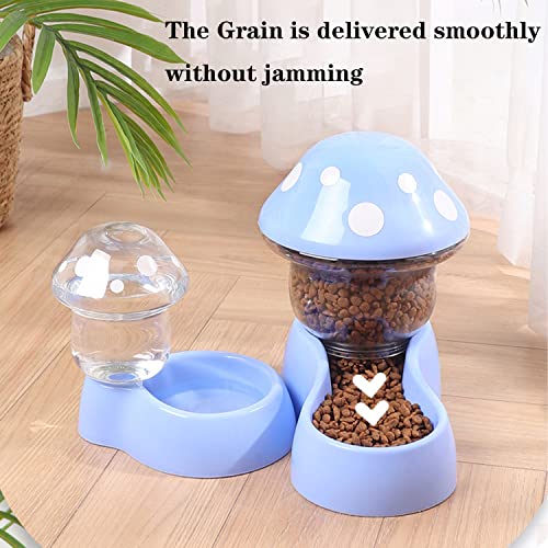  Mushroom Cat Feeder And Water Bowl Mushroom Shape Cat Feeder Mushroom Cat Food Feeder Pet Feeder And Water Food Dispenser Automatic For Small Large Pets Puppy Kitten Rabbit Bunny (Blue)