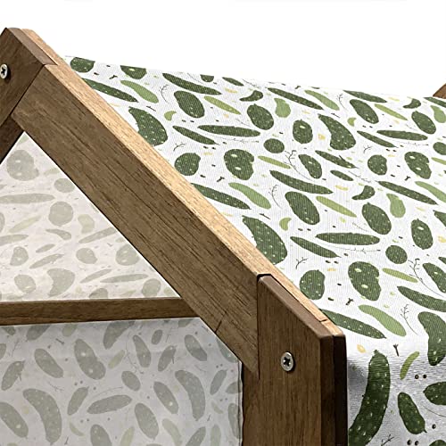  Lunarable Farming Wooden Pet House, Organic Cucumbers Dill Pickles Healthy Food Vegetables Salad Homemade, Outdoor & Indoor Portable Dog Kennel With Pillow And Cover, Large, Fern Green And Emerald