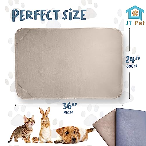  JT Pet Guinea Pig Cage Liner - Pack Of 2 Washable Pee Pads For Dogs, Smooth Fleece Guinea Pig Bedding For Cage & Crates, Reusable & Waterproof Puppy Pee Pads - 36x24 Inches, Brown Grey