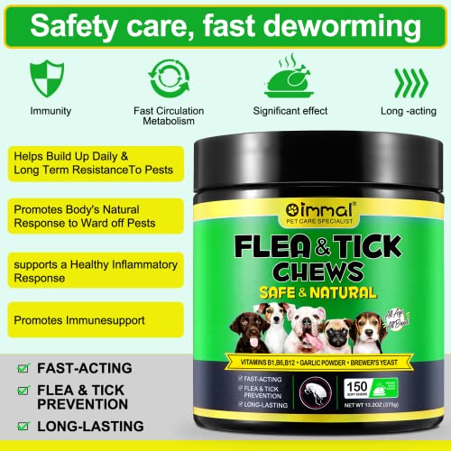  Flea And Tick Prevention For Dogs Chewable Flea And Ticks Treats, 150PCS Dog Flea & Tick Prevention Control Supplement, Flea And Tick Chews For Dogs, Oral Flea Pills For Dogs (Peking Duck Flavor)