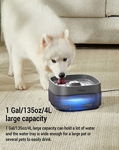  Veken Dog Water Fountain,135oz/4L Dog Water Bowl Dispenser And Automatic Pet Water Fountain For Small To Medium Dogs, Cats & Other Pets，Cat Water Fountain With Smart Pump And Replacement Filter(Grey)