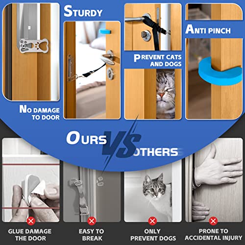  CJPET Cat Door Latch For Dogs -Flex Latch Strap Adjustable Cat Door Alternative To Keep Dogs Out Of Cat Litter Boxes And Food, Let's Cats In And Safe Baby Proof (Fabric)