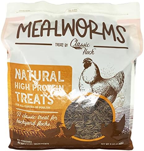  Classic Flock 5LB Dried Mealworms Non-GMO High Protein Treats For Chicken, Wild Birds, Ducks, Fish, Hedgehogs, Lizards, Reptiles