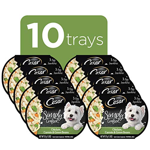  CESAR Simply Crafted Adult Wet Dog Food Meal Topper, Chicken, Carrots & Green Beans, (10) 1.3 Oz. Tubs