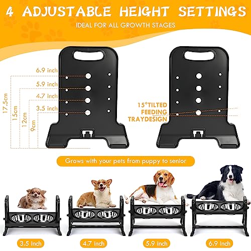  Elevated Dog Bowls, ShineMe 4 Adjustable Heights Raise Pet Bowl Stand Feeder With 2 Stainless Steel Food & Water Bowls For Small Medium Dogs Cats And Pets