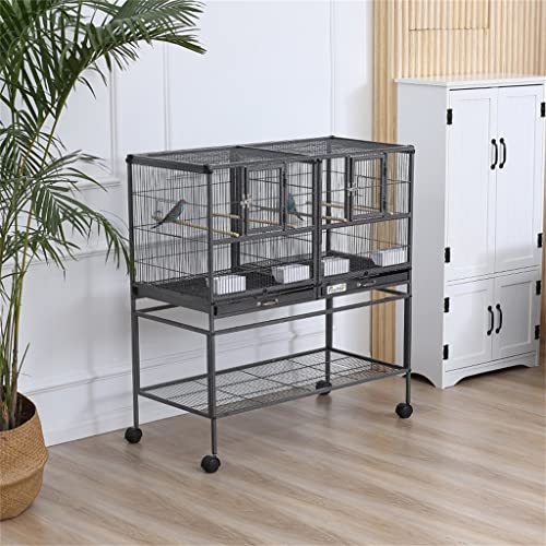  ACQUIRE Metal Bird Cage For Finch Canaries Parakeets Cockatiels With Rolling Stand, Removable Metal Tray, Wood Perch