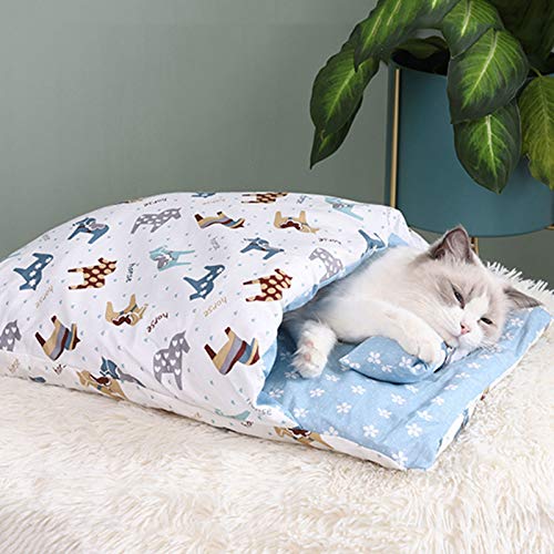  JENPECH Cat Bed - Semi-Closed Warm Soft Cat Sleeping Bed - Kennel Cushion Pet Supply With Pillow