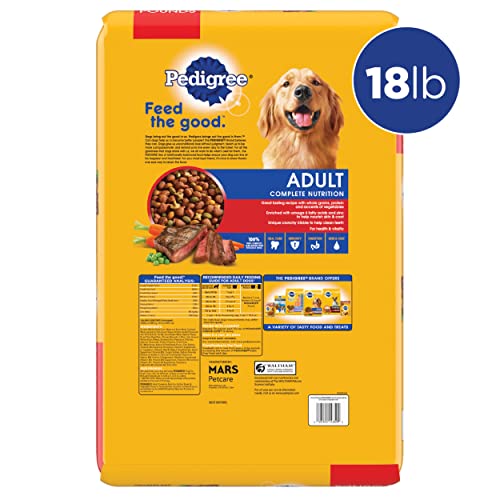 Pedigree Complete Nutrition Adult Dry Dog Food Grilled Steak & Vegetable Flavor Dog Kibble, 18 Lb. Bag