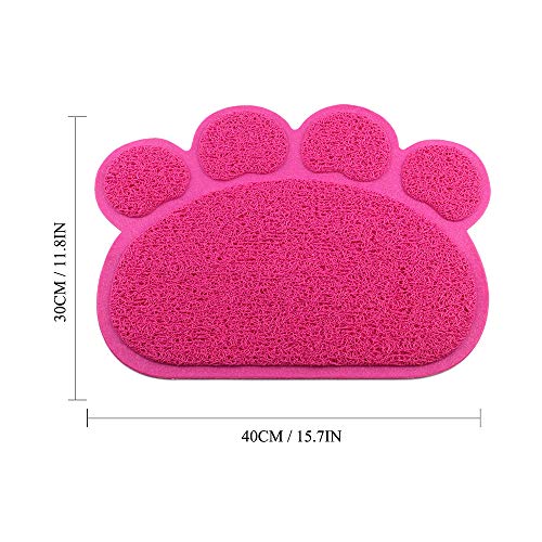  IHOO Pet Feeding Mat Cats Dog PVC Pads Non-Slip Puppy Kitten Dish Bowl Food Water Cat Litter Placemat Mat Paw Shape,1Pcs Red