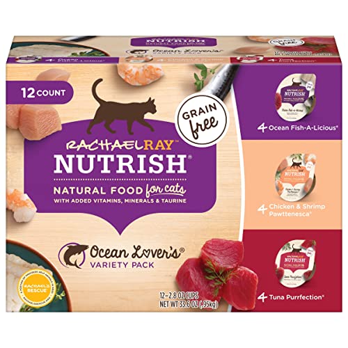  Rachael Ray Nutrish Natural Wet Cat Food, Ocean Lovers Variety Pack, 2.8 Ounce Cup (Pack Of 12), Grain Free