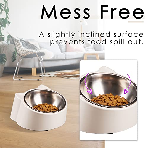  CATPRO Tilted Cat Food Bowls,15°Slanted Cat Feeder Bowl Orthopedic Cat Bowl Anti-Vomiting Spill Proof Raised Cat Food Bowl Stainless Steel Tilted Angled Cat Food Bowls White
