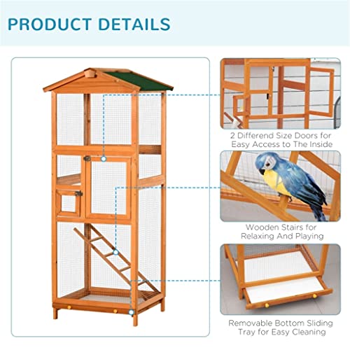  ACQUIRE 65" Outdoor Wooden Birdcage Aviary With Pull Out Tray 2 Doors, Orange 26.75" L X 24.75" W X 65" H