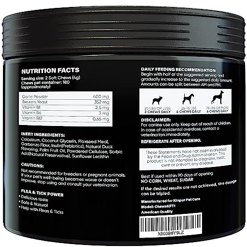  Flea And Tick Prevention Chewable For Dogs - No Collars, No Mess - Easy Help With Flea And Tick For Dogs - American Quality - For All Breeds And Ages - Duck-Flavored Treats - 180 Flea Chews For Dogs
