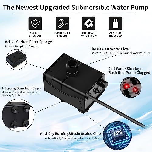  SIBAYS 9L 300OZ 2.4GAL Dog Water Fountain For Large Dogs,3 Sprouts Pet Water Fountain For Dogs,Multi Pets,3 In 1 Light,Automaticlly Super Quiet,4 Layer Filter,BPA-Free Material